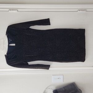 Stretchy Lined Bodycon Black & Gold Sparkle Dress. Size L (Junior).